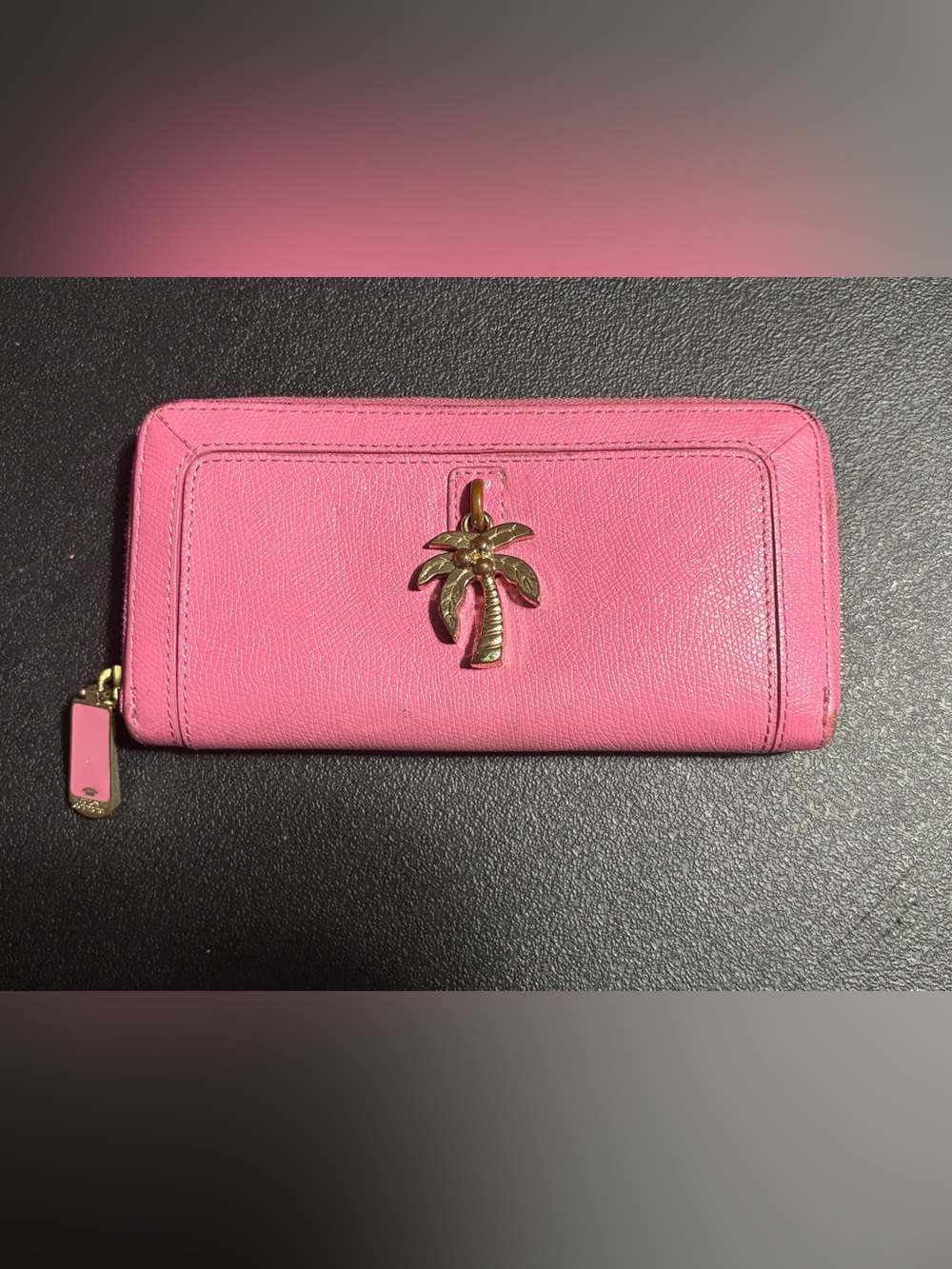Juicy Couture Pink Zip Wallet with Gold Palm Charm
